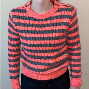 F21 Neon Orange & Gray striped sweater